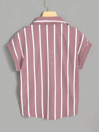 Dam Blus Kortärmad Randig Med Knut Fram Elegant Sommarstil