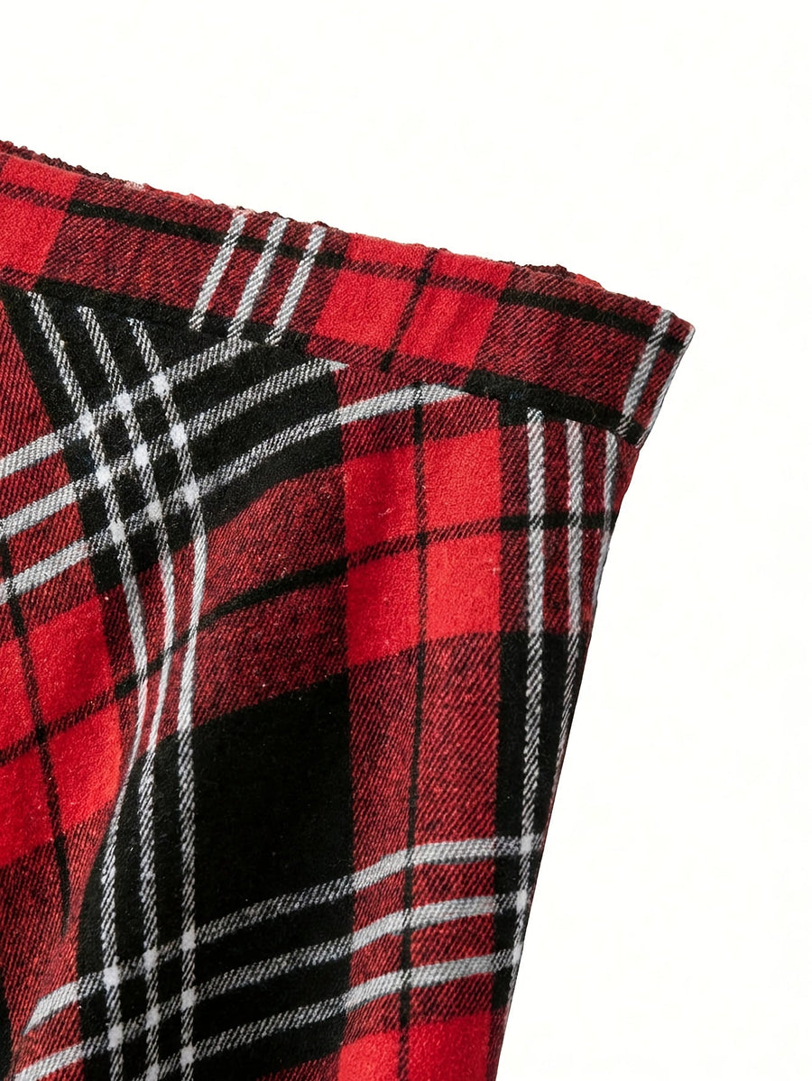 Rutig damkjol med A-linje, lång modell, elastisk midja, mjukt material