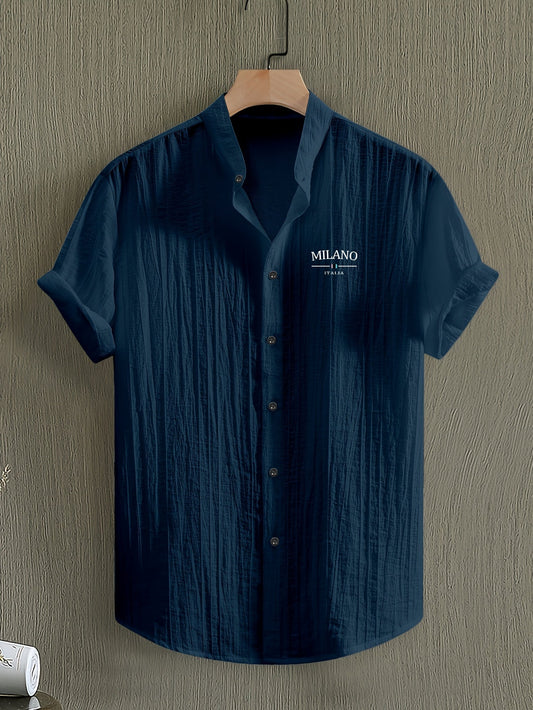 Herr Skjorta Milano Casual Med Ståkrage – Kortärmad, Elegant Sommarstil