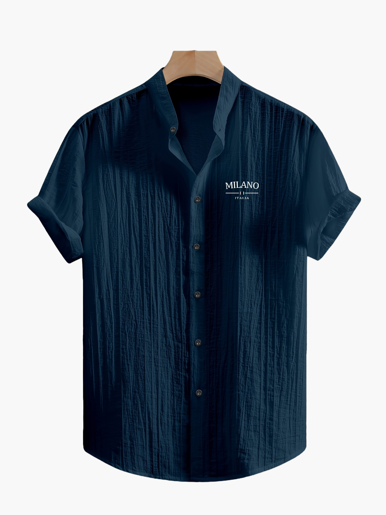 Herr Skjorta Milano Casual Med Ståkrage – Kortärmad, Elegant Sommarstil