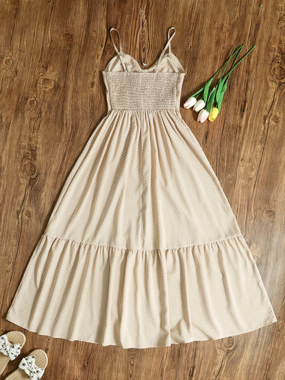 Dam Klänning Maxilång Prickig Elegant Sommarfest Vintage Stil