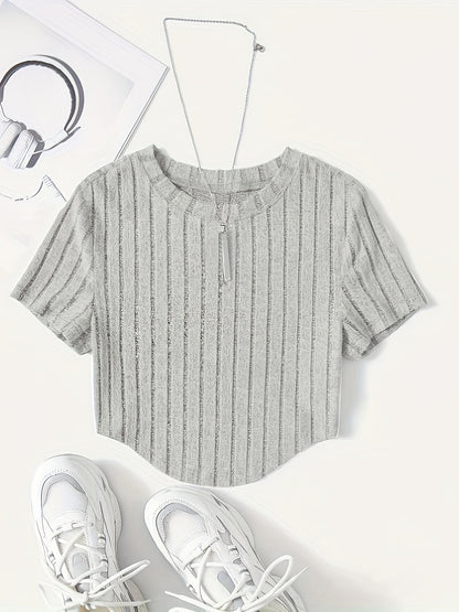 Dam Topp Kortärmad Ribbad Crop Top Casual Sommar