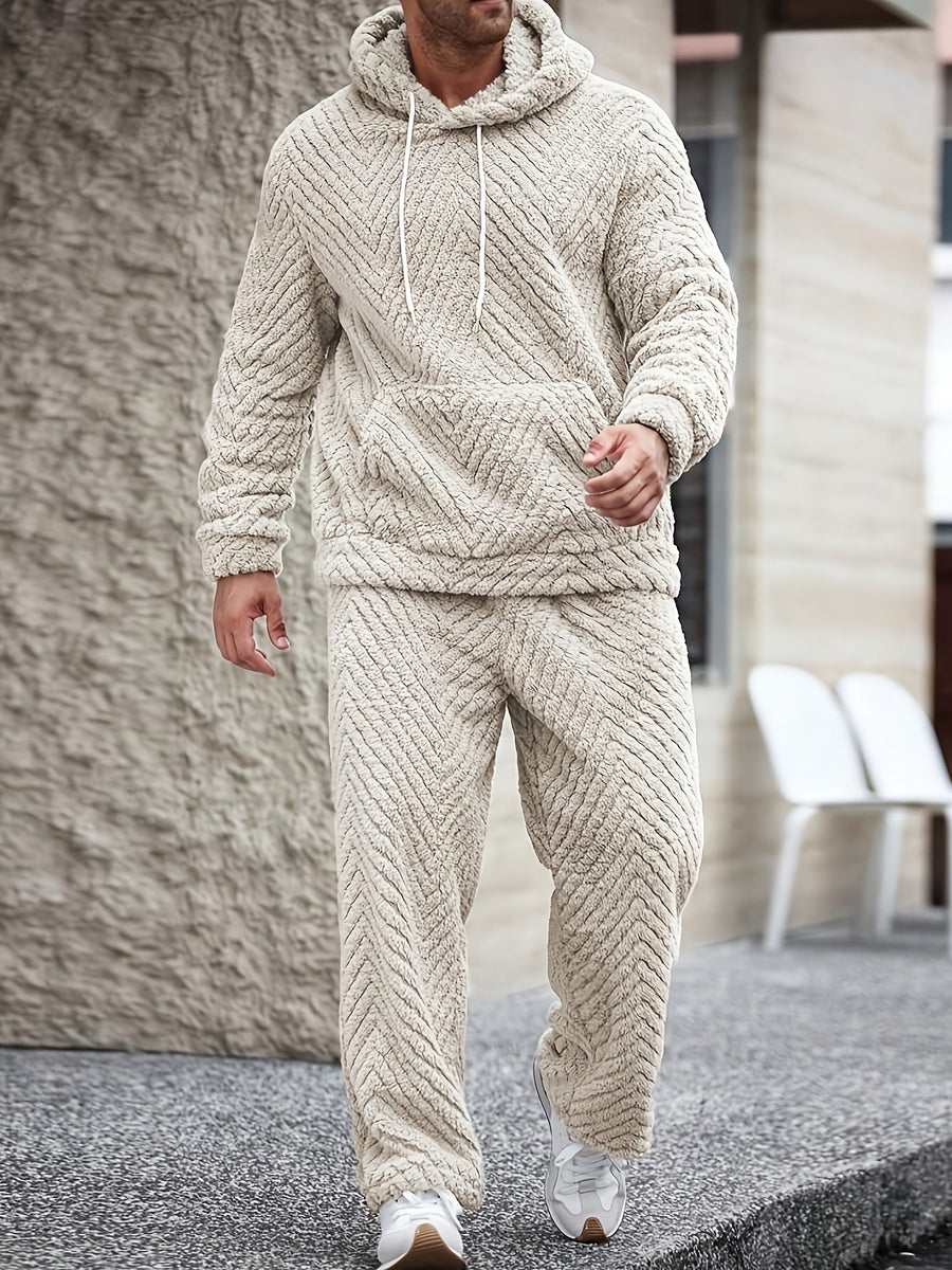 Unisex Mjukt Pyjamasset med Huva och Chevronmönster