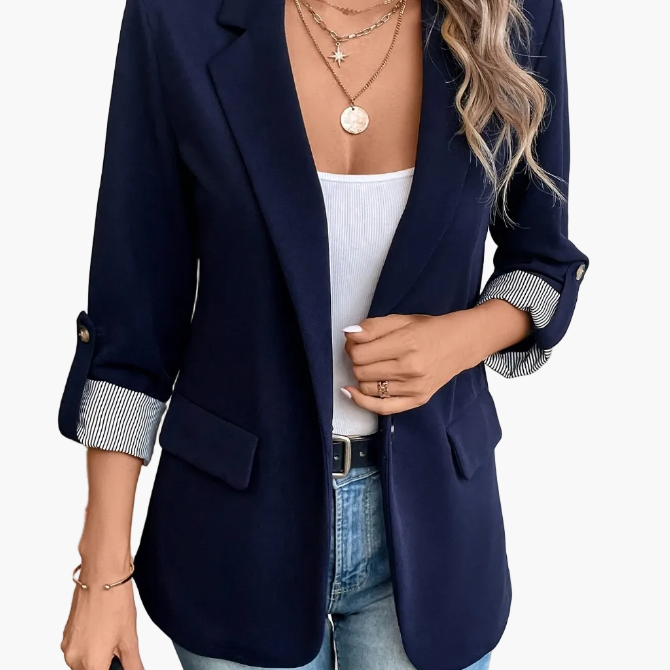 Dam Blazer Elegant Kavaj med Uppvikta Ärmar – Perfekt för Kontor och Vardag
