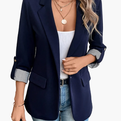 Dam Blazer Elegant Kavaj med Uppvikta Ärmar – Perfekt för Kontor och Vardag