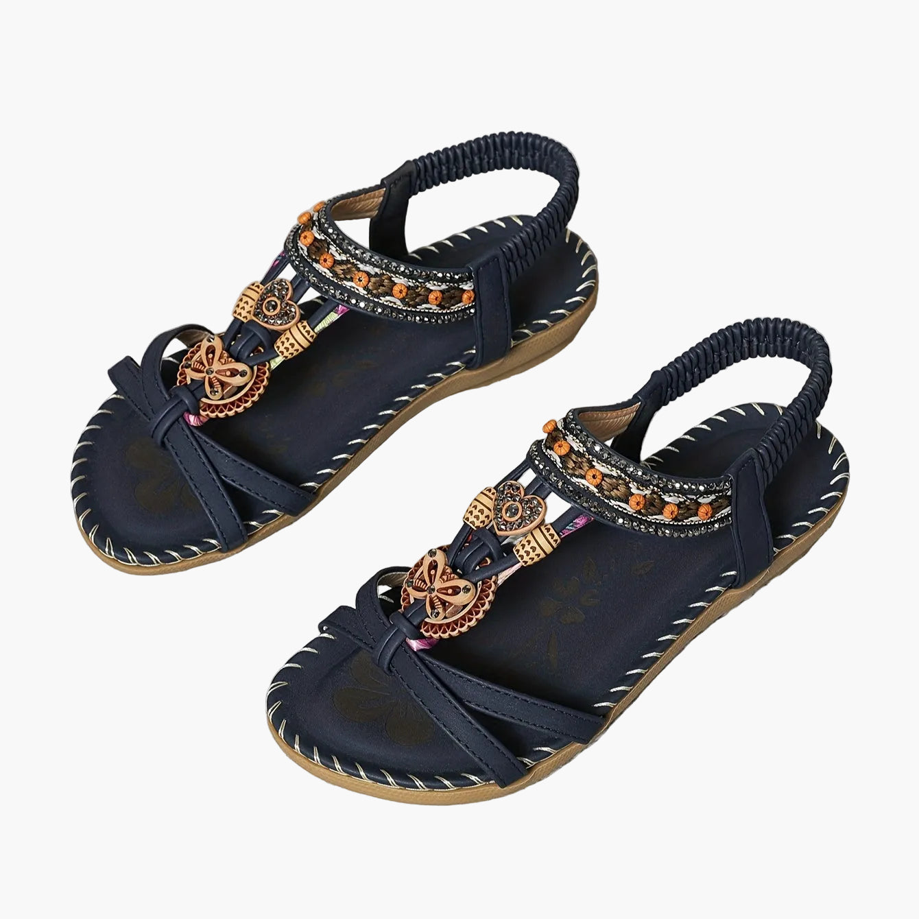 Damsandaler Boho Chic med Dekorativa Remmar och Pärldetaljer – Perfekta för Sommar och Semester