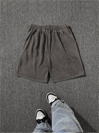 Herrshorts Streetwear med Hustle-tryck, avslappnad stil för vardagsbruk
