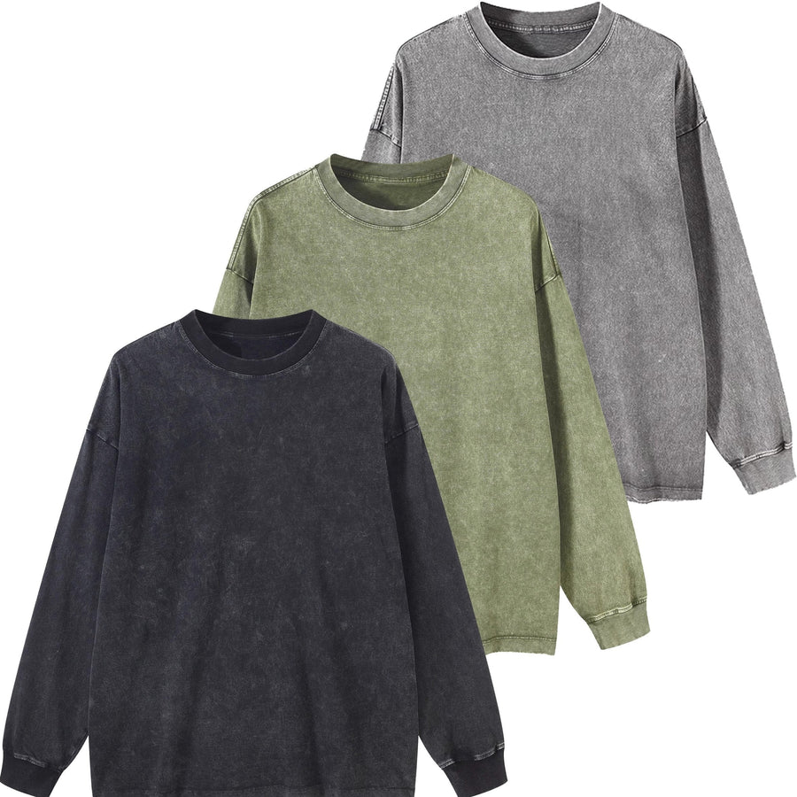 Unisex sweatshirt tvättad look långärmad tröja rund hals