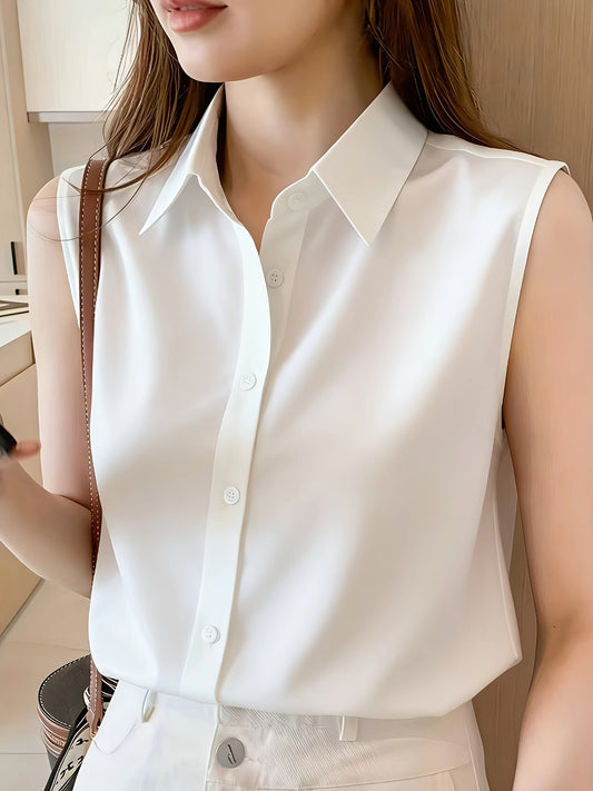 Dam Ärmlös Skjortblus Elegant Vardagsstil Kontorskläder