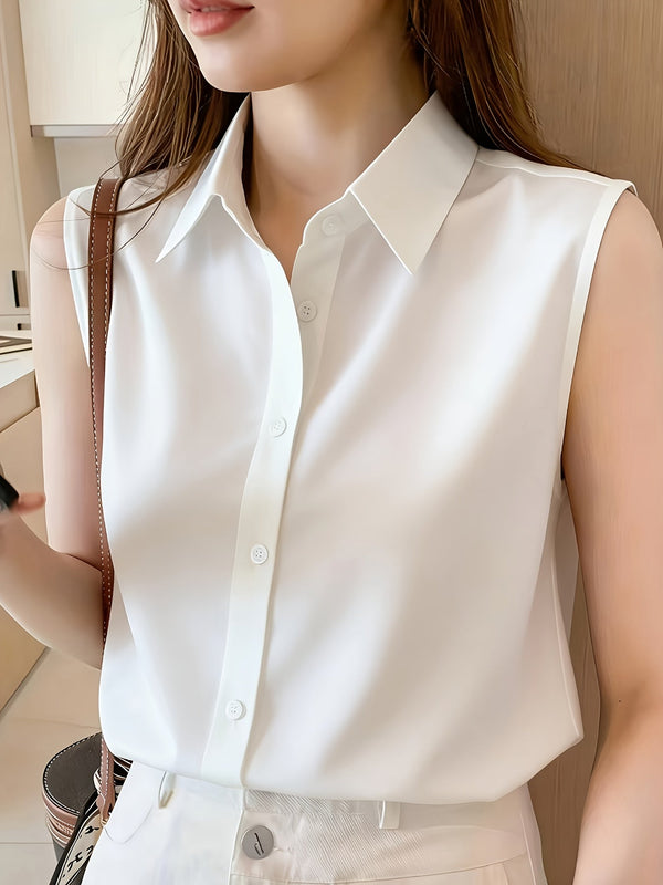 Dam Ärmlös Skjortblus Elegant Vardagsstil Kontorskläder