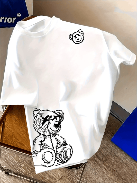 Herr T-shirt med konstnärligt björnmotiv – Trendigt streetwear för vardagsbruk