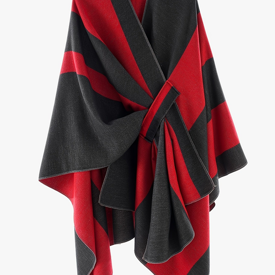 Dam Poncho Randig Mjuk Kjolformad Sjal med Långa Ärmar