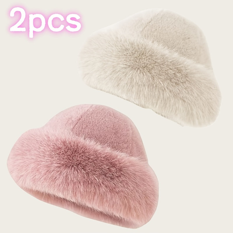 Fuskpäls vintermössa set 2-pack, mjuk varm mössa för kyla
