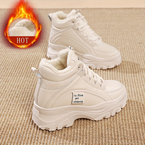 Dam sneakers, tjock sula, höga, fodrade vinterkängor i vitt eller beige