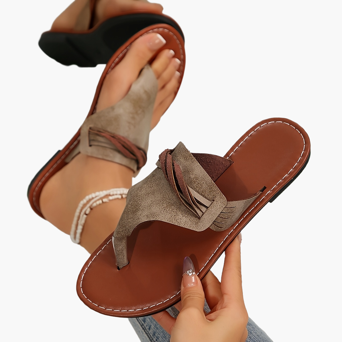 Dam Sandaler Fashion Slip-in Sommartofflor med Flätad Detalj och Öppen Tå