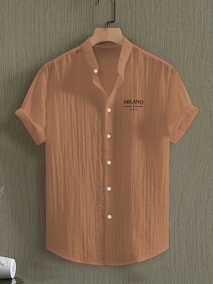 Herr Skjorta Milano Casual Med Ståkrage – Kortärmad, Elegant Sommarstil