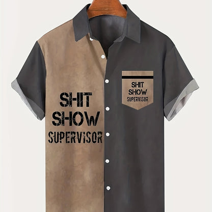Herr Skjorta med Texttryck – Rolig Vintage Kortärmad "Shit Show Supervisor" Party Skjorta