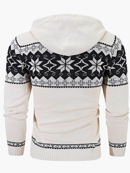 Herrtröja med huva och julmönster – casual stickad pullover för höst och vinter