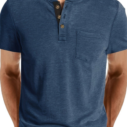 Herr T-shirt med knappslå och bröstficka – Casual stil för vardag och fritid