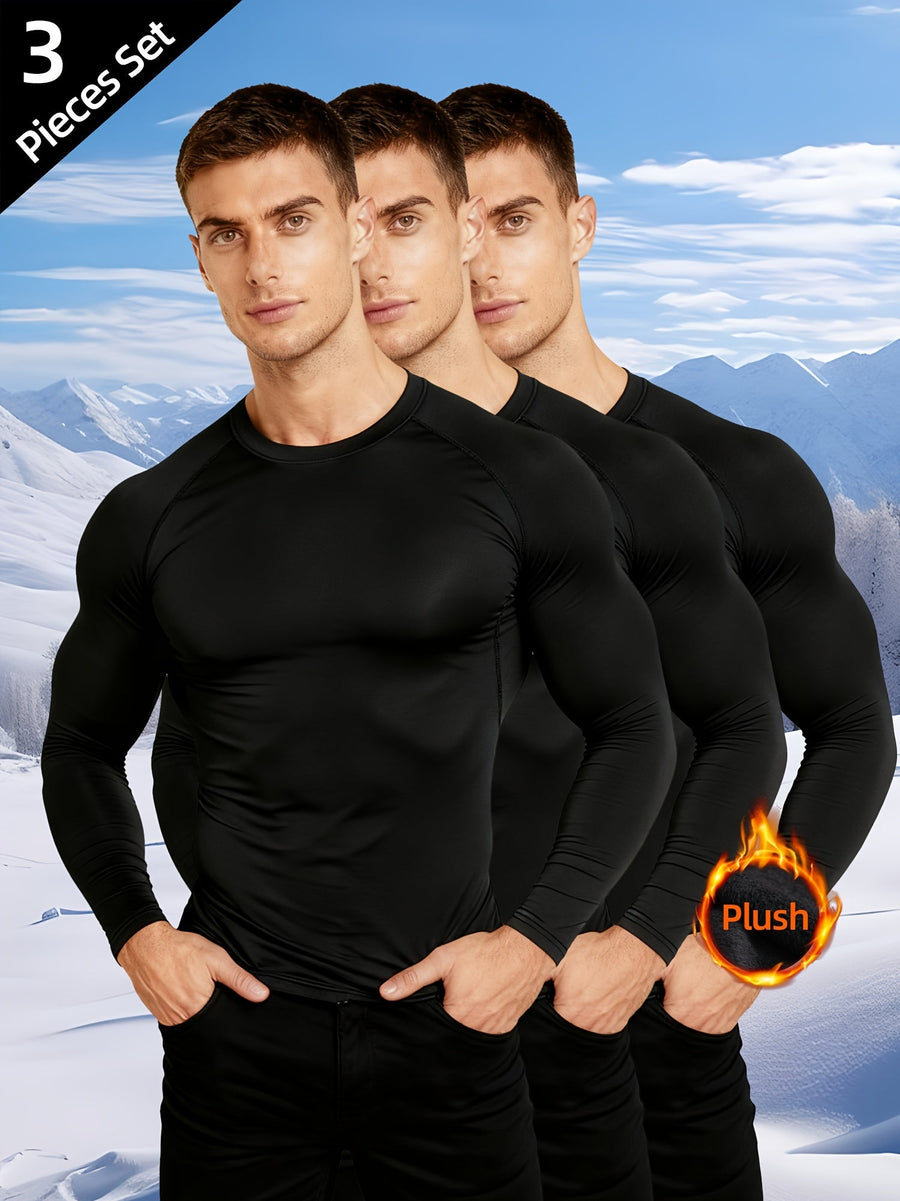 Herr underställströja, svart långärmad, åtsittande 3-pack
