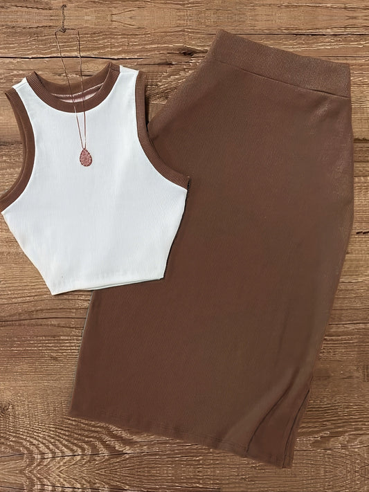 Damset – Elegant midikjol och ärmlös topp, vår/sommar, vardag & fest