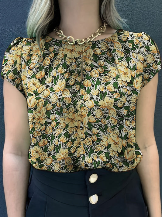 Dam Blus Kortärmad Blommig Elegant Vardagsstil