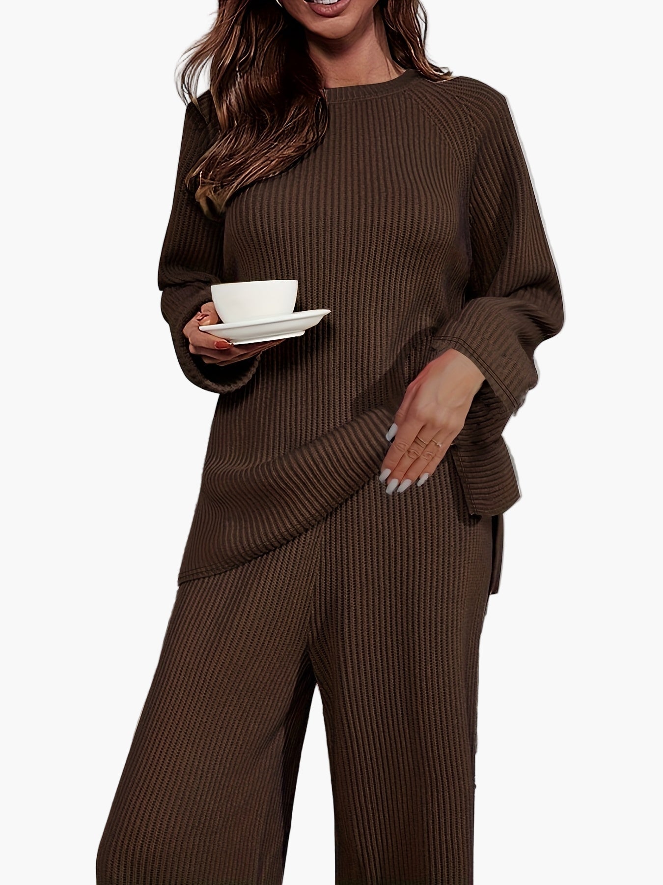 Dam Lounge-set med avslappnad stil – Perfekt för höst och vinter, tvådelad pyjamas och hemmadress