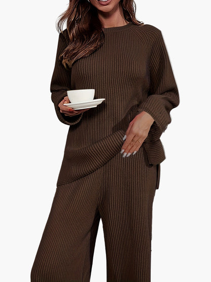 Dam Lounge-set med avslappnad stil – Perfekt för höst och vinter, tvådelad pyjamas och hemmadress