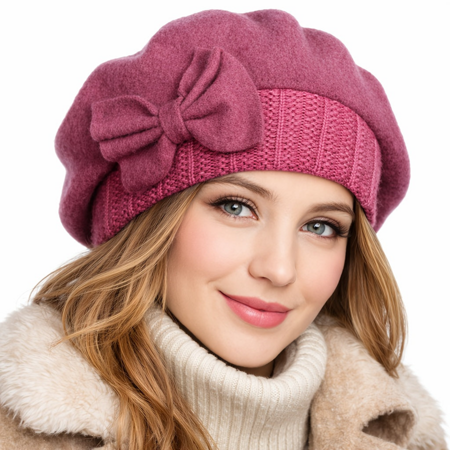 Women's Bow Accent Beret Hat