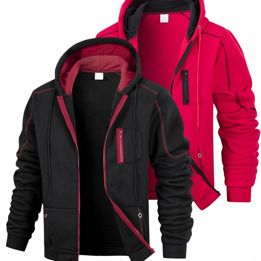 Hoodie med dragkedja och foder, 2-pack – Flerfärgad med kontrastsömmar