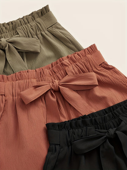 Damshorts med rosett, avslappnad strandstil, 3-pack