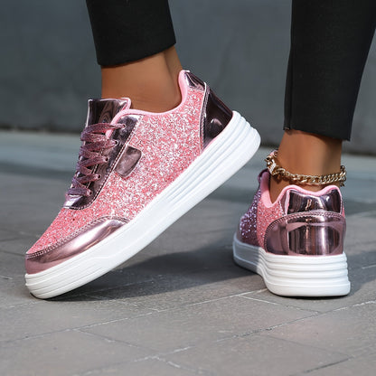 Dam Sneakers Plattform Glittrig Trendig Mode Promenadskor