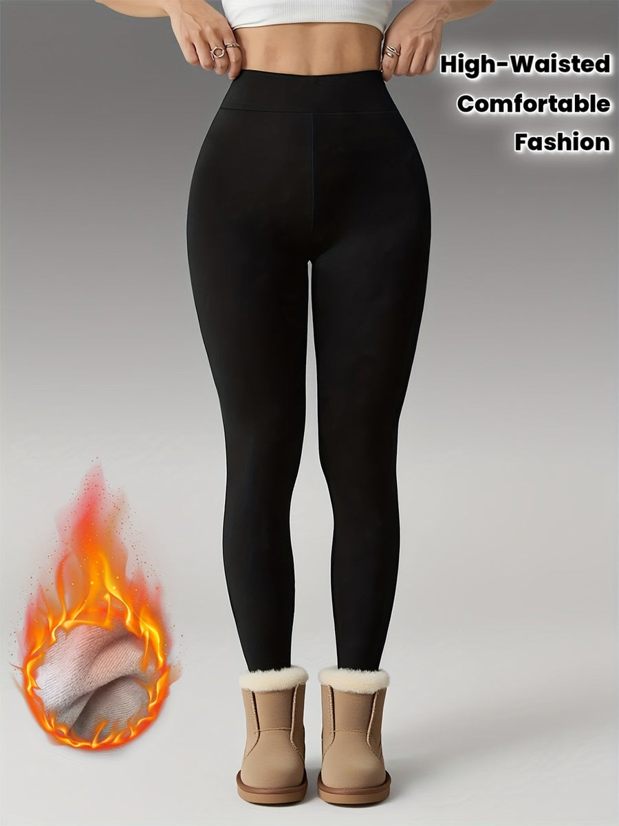 Svarta Högmidjade Leggings för Dam med Varm Fodring