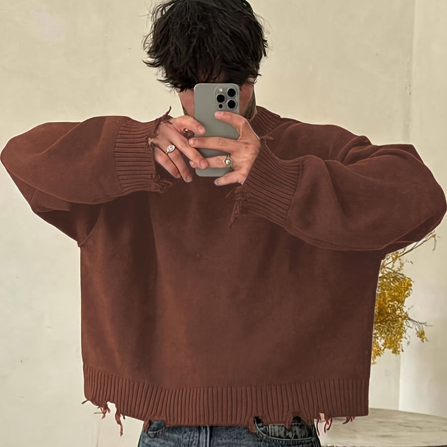 Unisex Tröja med Råa Kanter och Ribbade Detaljer - Lös Passform