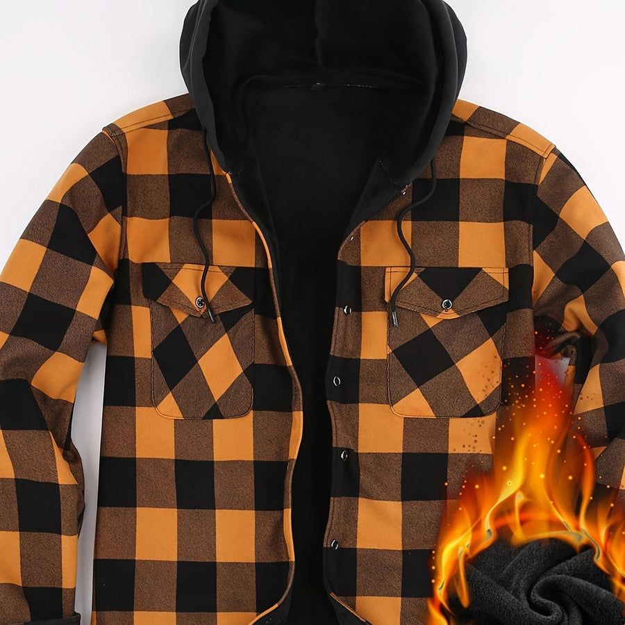 Men���s Plaid Hooded Thermal Flannel Shirt Jacket