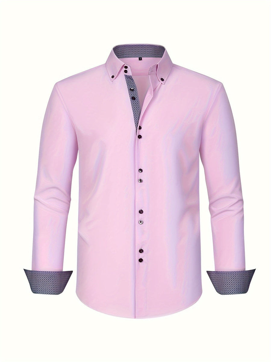 Herrskjorta Elegant Affärslook Långärmad Slim Fit – Perfekt för Kontor och Fest