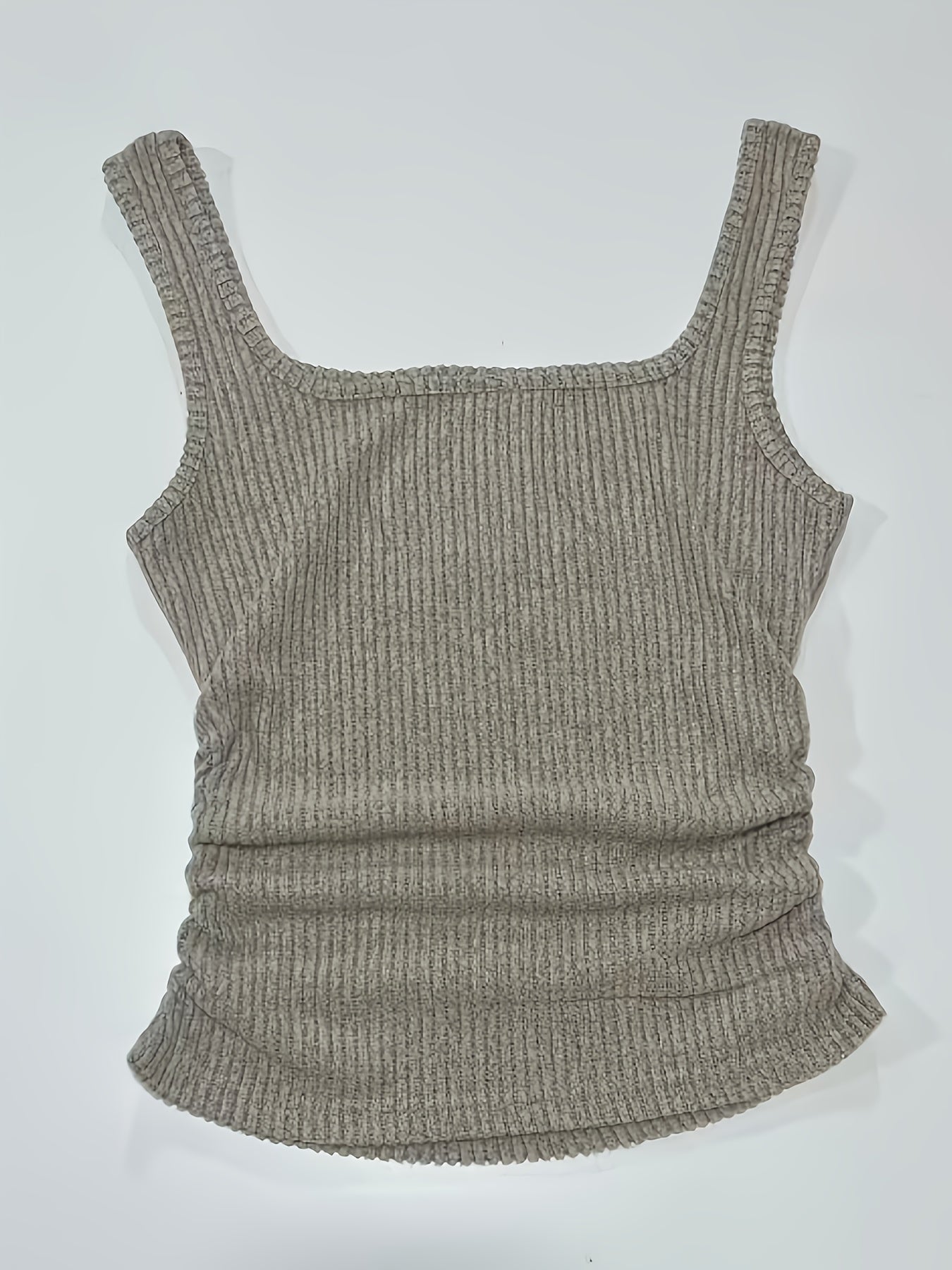 Damers ribbstickad cropped linne – trendig vardagstopp med fyrkantig hals
