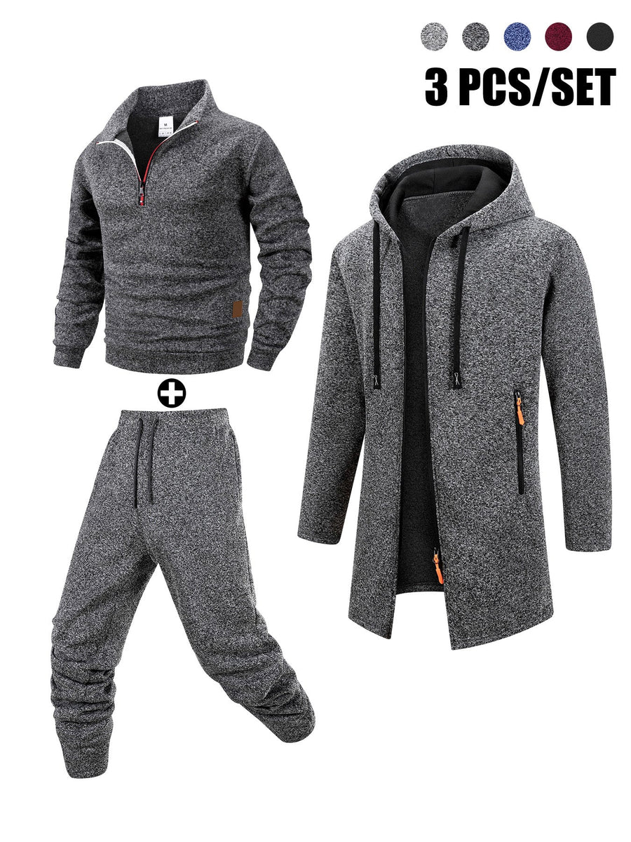 Herr 3-dels Träningsset med Lång Jacka, Tröja med Halvdragkedja och Joggingbyxor
