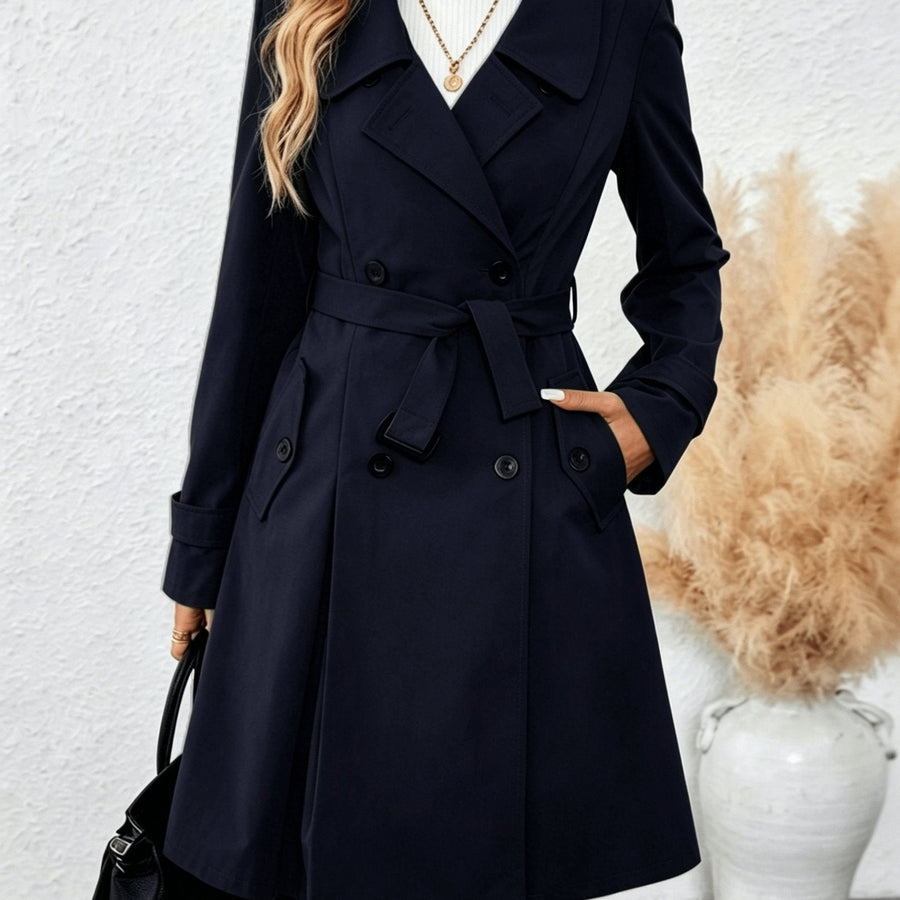 Dam Trenchcoat med Skärp, Dubbelknäppt och Fickor, Flerfärgade