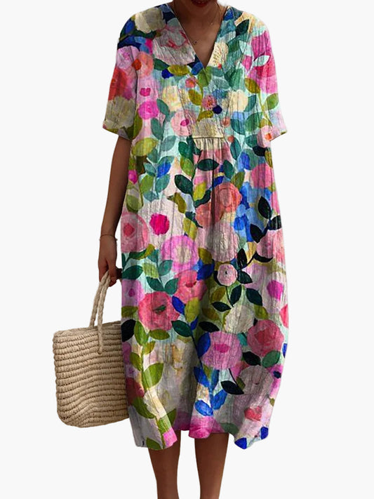Dam Sommarklänning Lös Passform Blommig Vardagsstil
