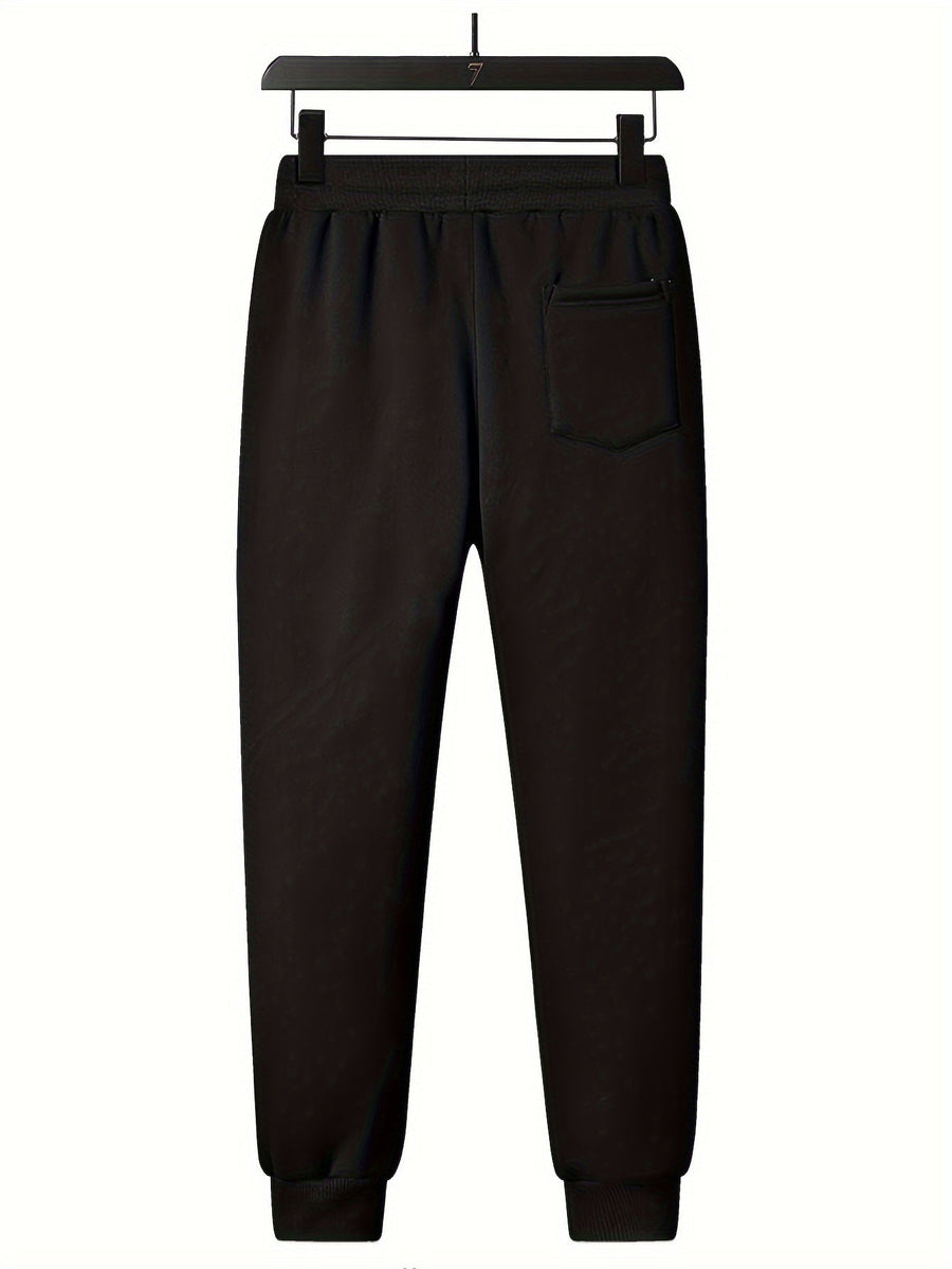 Svarta fodrade sweatpants med dragsko och muddar för herr