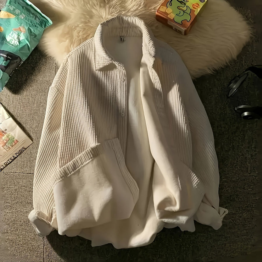 Unisex manchesterjacka med krage, lång ärm och knappar