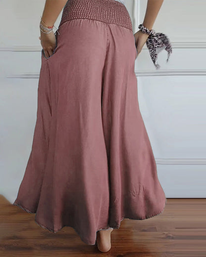 Dam Vida Byxkjol Elegant Bohemisk Stil med Hög Midja och Vida Ben – Perfekt för Vardag och Semester