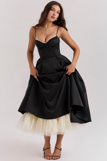 Damklänning Festklänning Elegant Vintage Stil Balklänning med Markerad Midja och Vid Kjol