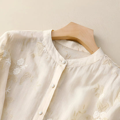 Damblus med broderade blommor och avslappnad passform – Elegant vardagsstil