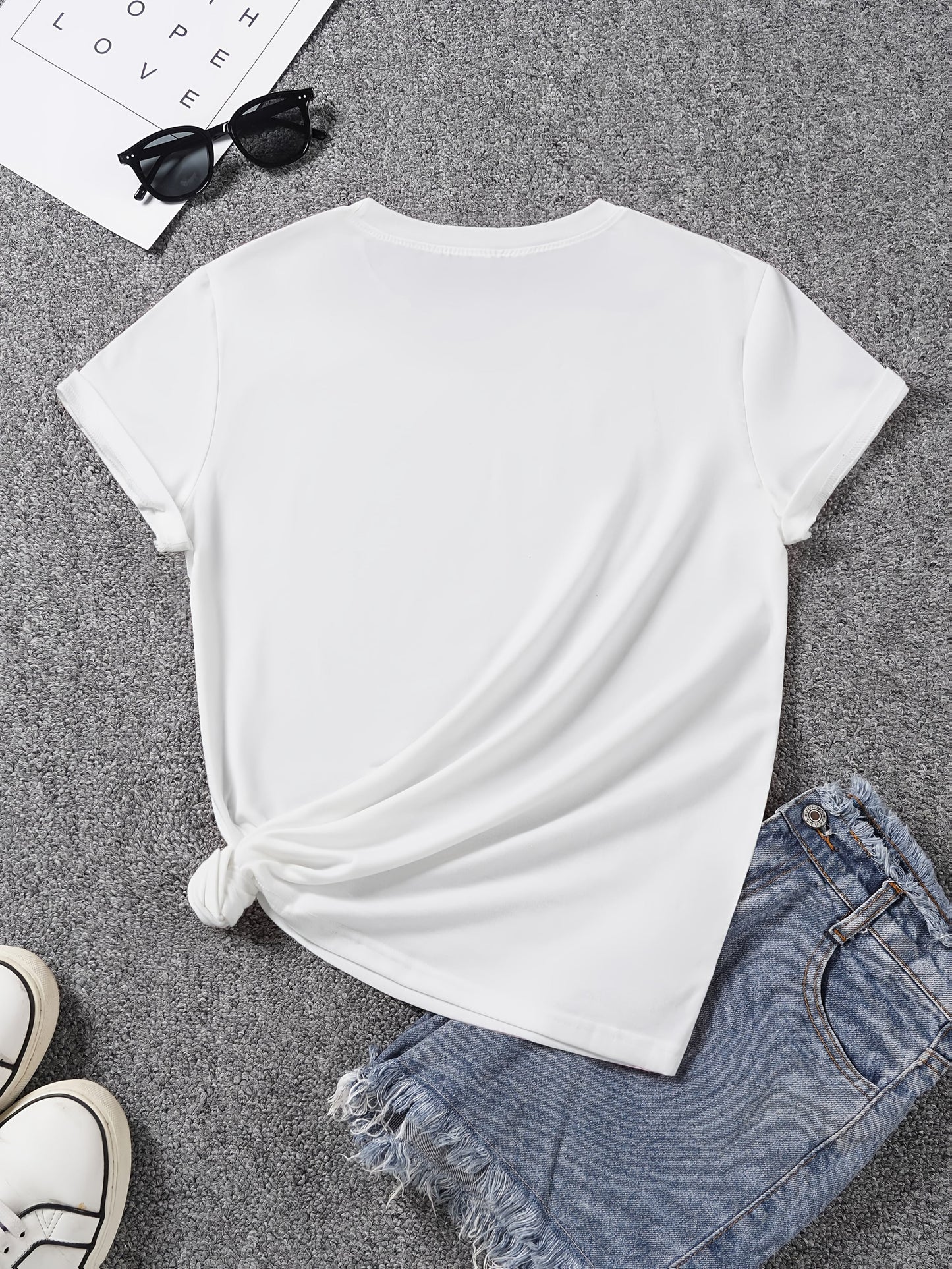 Dam T-shirt med solros och fjärilar, avslappnad stil, vår/sommar