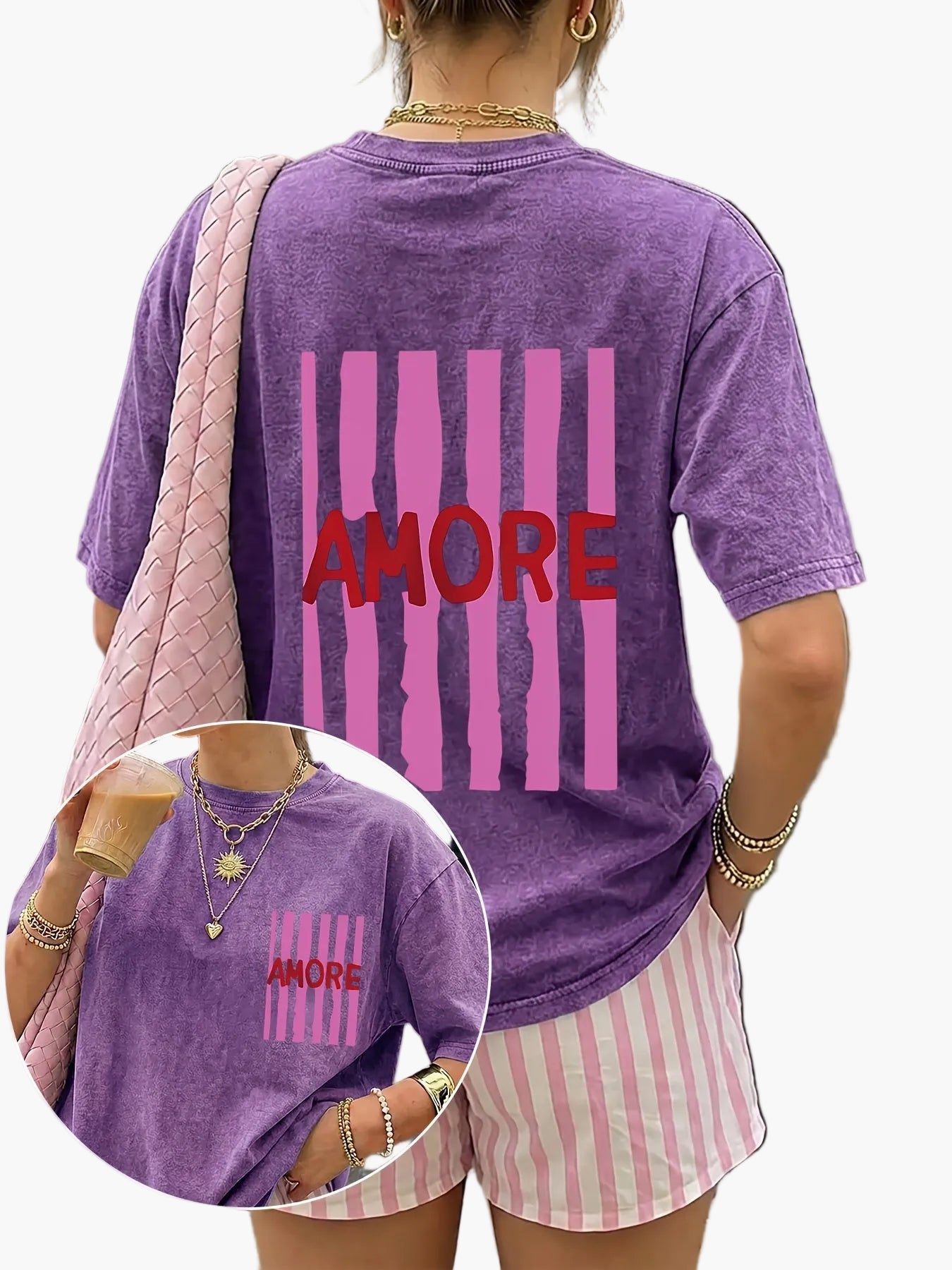 Dam T-shirt och shorts set med trendigt motiv och avslappnad passform – Perfekt för sommar och vardagsbruk