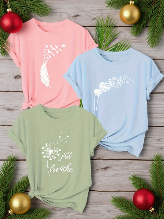 Dam T-shirt med naturmotiv och avslappnad stil – kortärmad grafisk topp med inspirerande tryck