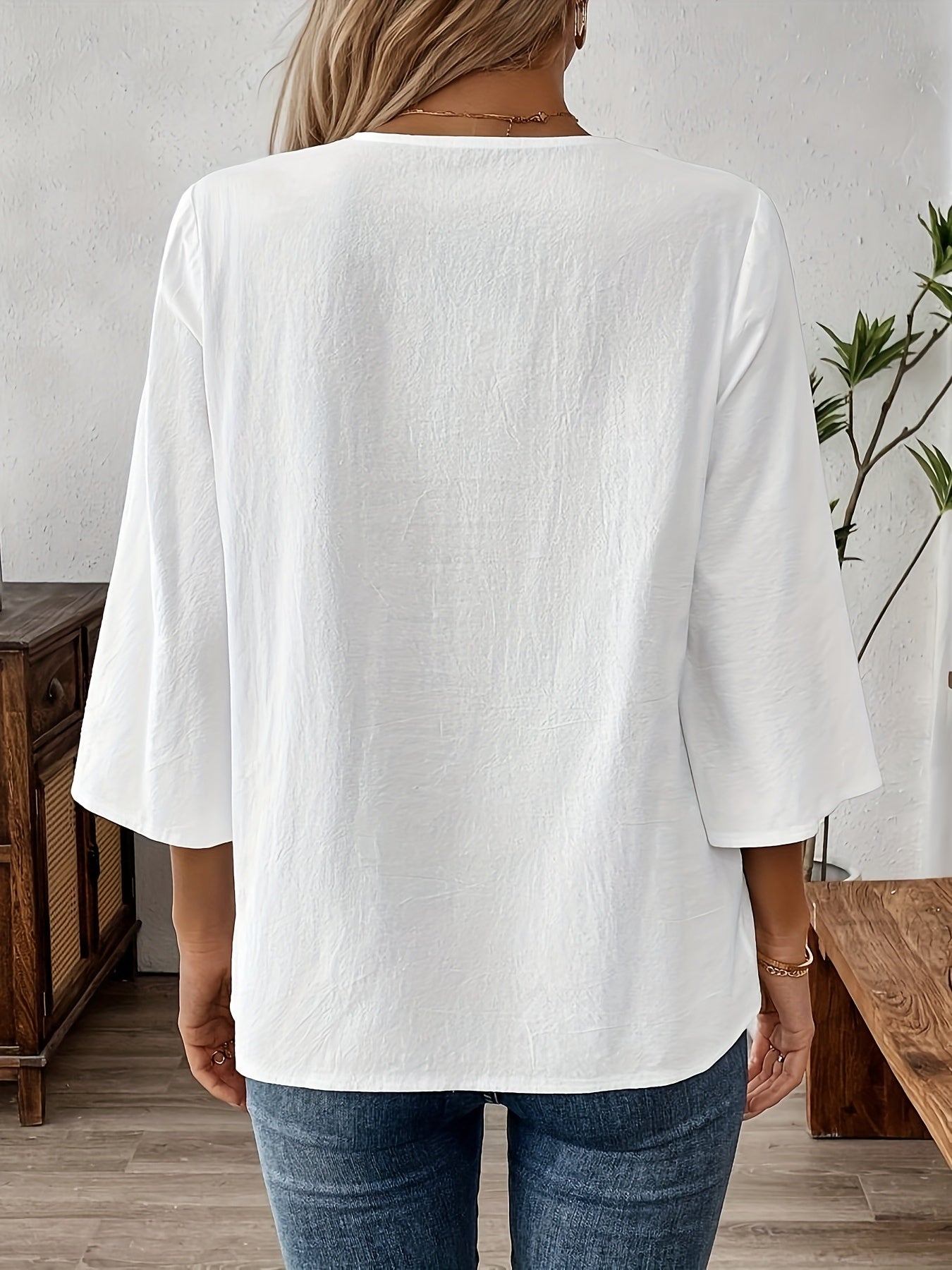 Dam Blus Bohemisk Långärmad Topp Casual Vardagsstil