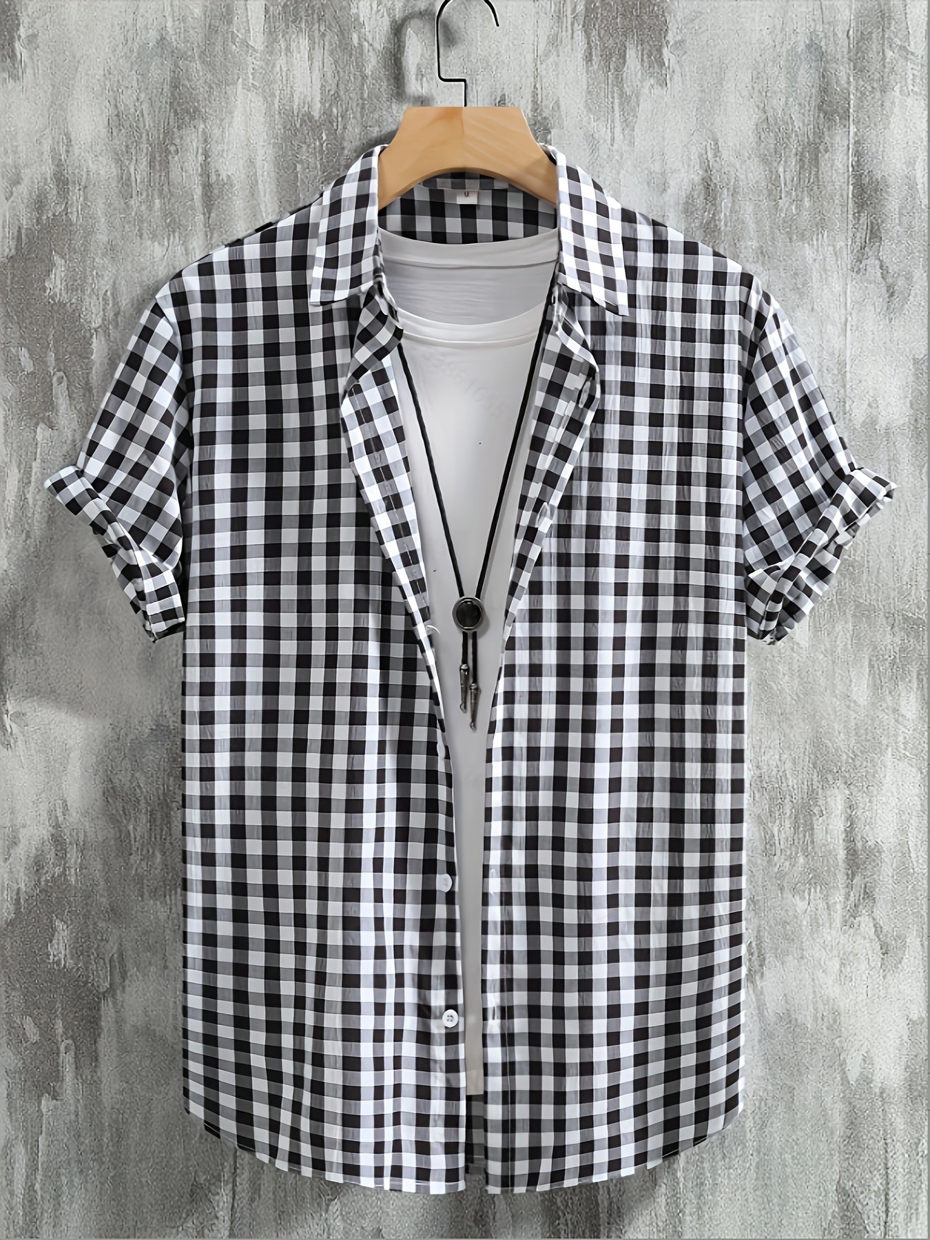 Herr Skjorta Kortärmad Rutig Button-Down för Avslappnad och Modern Stil